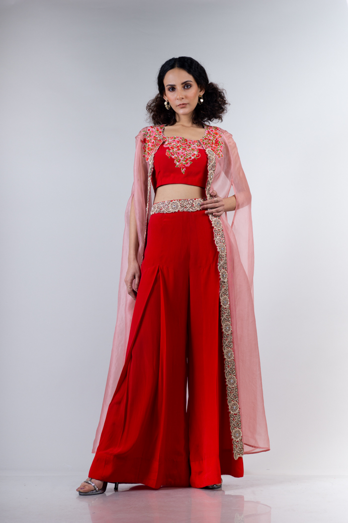 Buy Pink Cape And Pant Organza Hand Embroidered Floral Ilana With Set For  Women by Mishru Online at Aza Fashions.